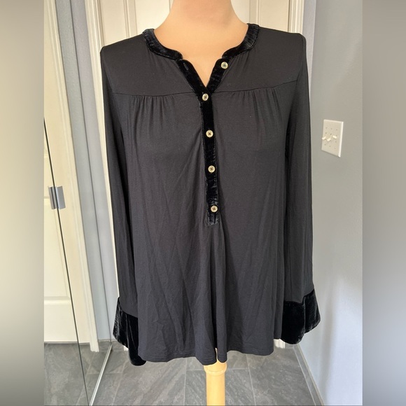 Boden Black Velvet Trim Bell Sleeve Nadine Top Witchy Whimsigoth Goth Holiday - Picture 1 of 9
